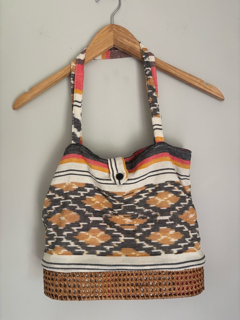 Boho Woven Stripe & Aztec Tote in Cream, Mustard & Gray
